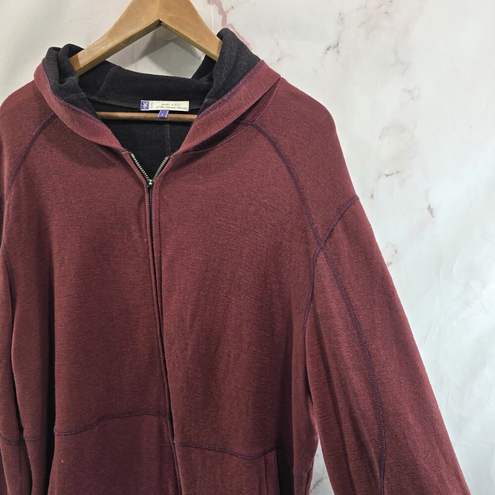Ibex Hoodie Mens Large Red Zip Jacket Zip Merino Wool Maroon - Picture 12 of 14